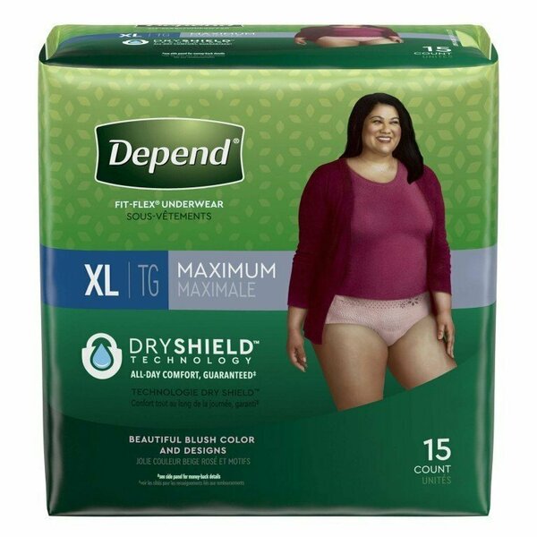 Depend Fit-Flex Absorbent Underwear, X-Large, Tan, 45 in. to 54 in. Waist, 15PK 43586